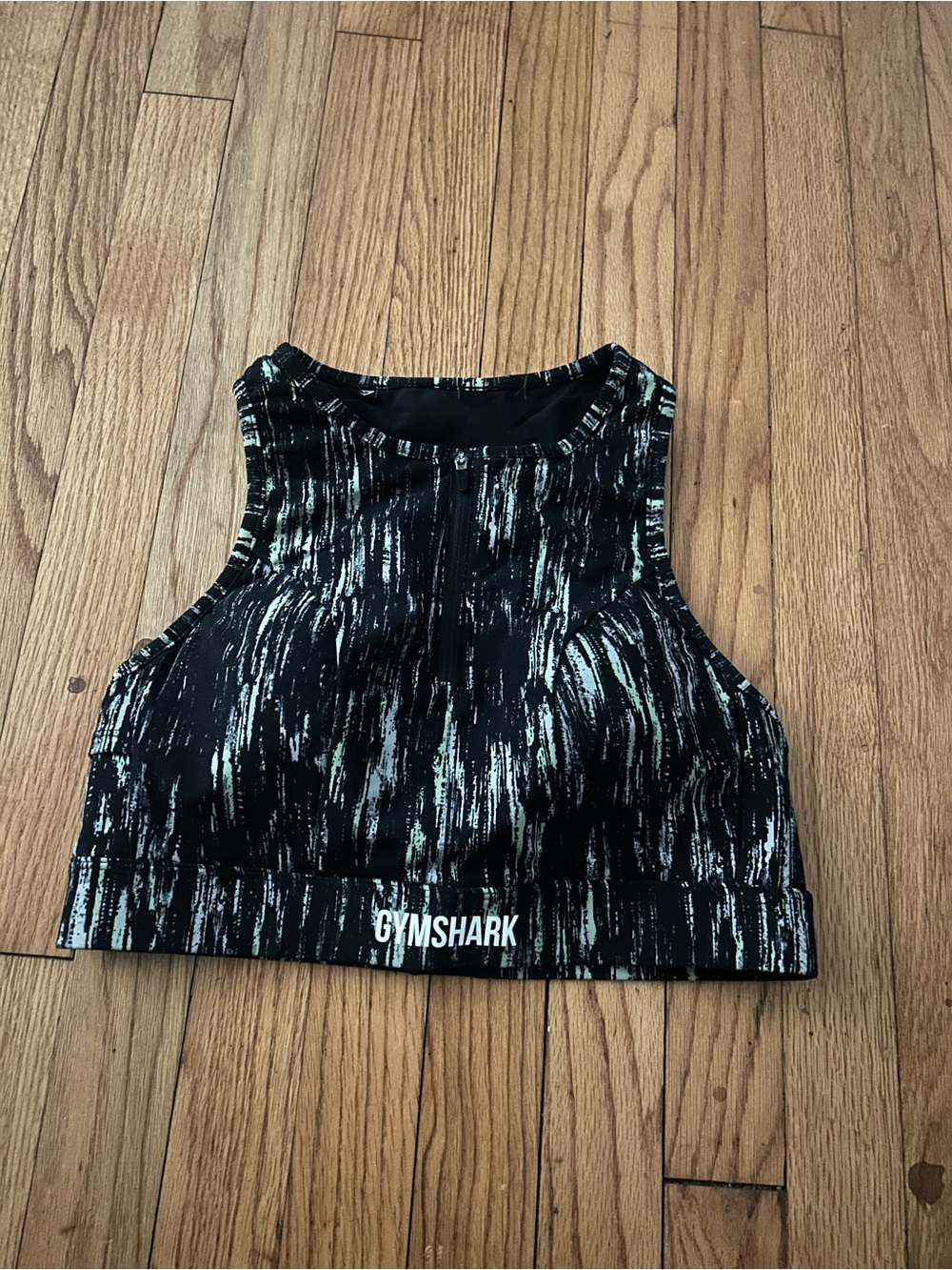 Gymshark Black & White Patterned High Neck Crop Sports Bra